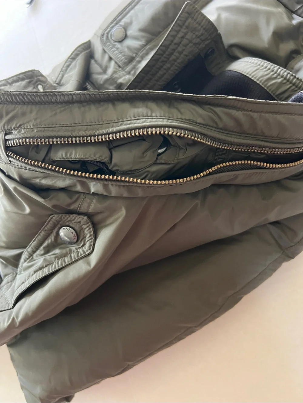Banana Republic Olive Green Military Field Jacket/Puffer Orange Lining Size M